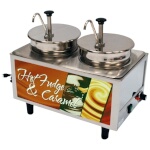 Winco 51074H - Hot Fudge/Caramel Warmer, (2) 7 qt. wells, (2) stainless steel pumps