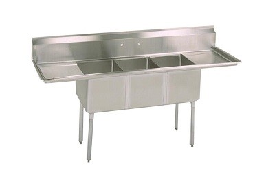 BK Resources ES-3-1014-10-15T Three-Compartment Sink 