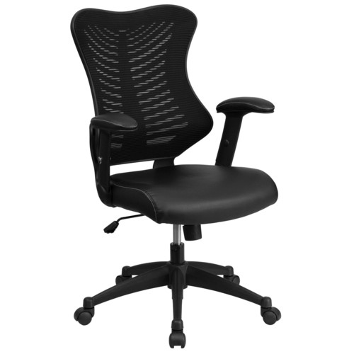 Flash Furniture BL-ZP-806-BK-LEA-GG Swivel Chair 
