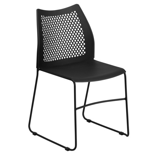 Flash Furniture RUT-498A-BLACK-GG Outdoor Stacking Chair 