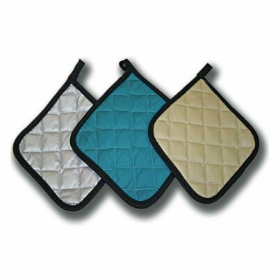 317 - Teflon Pot Holder, Beige w/black trim, 7' x 7', Handy hang-up loops 