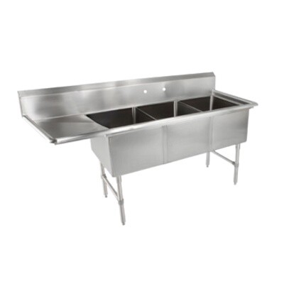 John Boos 3B18244-1D18L Three Compartment Sink 