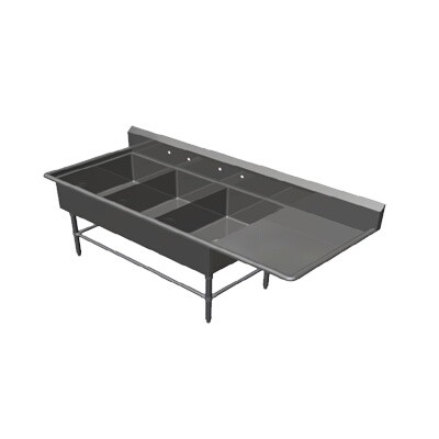 John Boos 43PB2028-1D20R Three Compartment Sink 