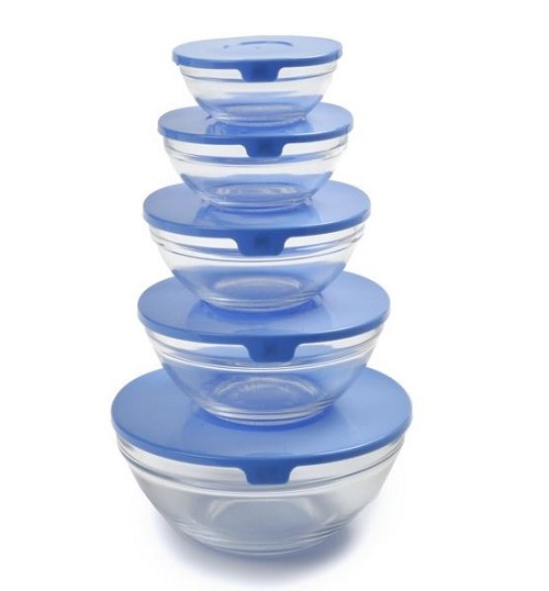Norpro 1018 - Glass Mixing & Serving Bowls w/Lids, 10 pc. Set 