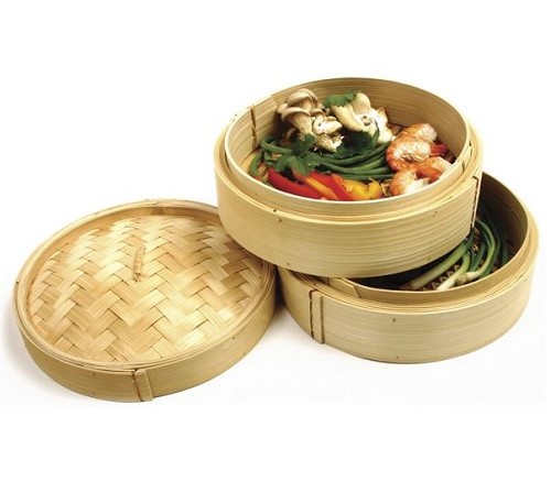 Norpro 1963 - 2 Tier Bamboo Steamer w/Lid, 10.5 x 2.75 in. 