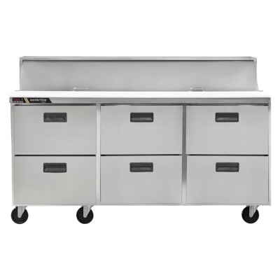 Traulsen CLPT-7230-DW - Mega Top Prep Table, three-section, 72' W, (30) 1/6 pan, (6) drawers 