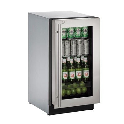 U-Line UHBV518-SG51A - Undercounter Refrigerator, 17-3/4'W, (1) left hinged glass door, stainless steel exterior 