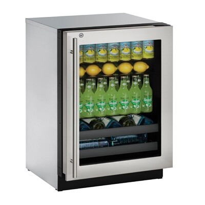 U-Line UHBV524-SG41A - Undercounter Refrigerator, 23-5/8'W, (1) right hinged glass door, stainless steel exterior 