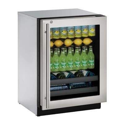 U-Line UHBV524-SG51A - Undercounter Refrigerator, 23-5/8'W, (1) left hinged glass door, stainless steel exterior 