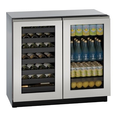 U-Line U-3036BVWCINT-00B - Dual Temp Undercounter Refrigerator, 35-1/2'W, (2) glass doors 