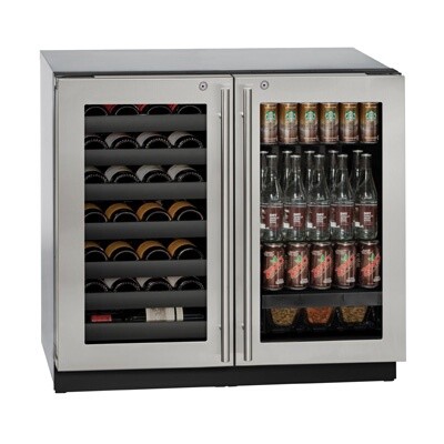 U-Line U-3036BVWCS-13B - Dual Temp Undercounter Refrigerator, 35-1/2'W, (2) glass doors 