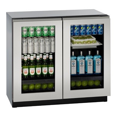 U-Line U-3036RRGLINT-00B - Undercounter Dual Temp, 35-7/16'W, 6.9 cu. ft., (2) glass doors 