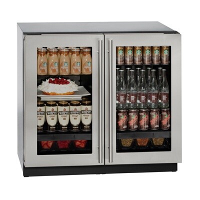 U-Line U-3036RRGLS-00B - Undercounter Dual Temp, 35-7/16'W, 6.9 cu. ft., (2) glass doors 