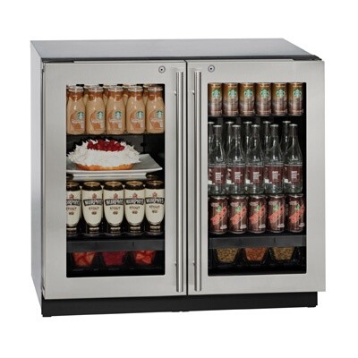 U-Line U-3036RRGLS-13B - Undercounter Dual Temp, 35-7/16'W, 6.9 cu. ft., (2) glass doors 