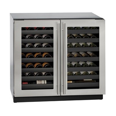 U-Line U-3036WCWCS-00B - Wine Refrigerator, two-section, 35-7/16'W, (2) glass doors 