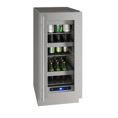 U-Line UHRE515-SG01A - Undercounter Refrigerator, 14-15/16'W, (1) glass door, stainless steel exterior 